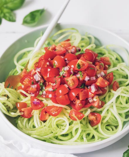 Cucumber Noodles with Bruschetta Topping