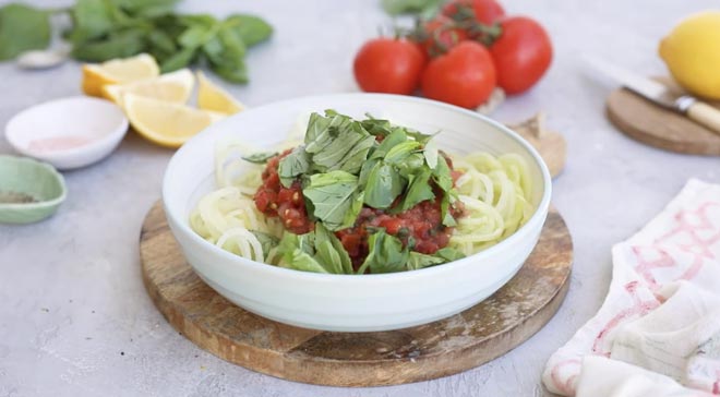 Cucumber Noodles with Chunky Tomato Sauce