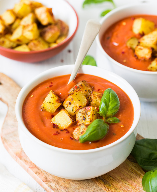 Roasted Tomato Soup With Potato Croutons