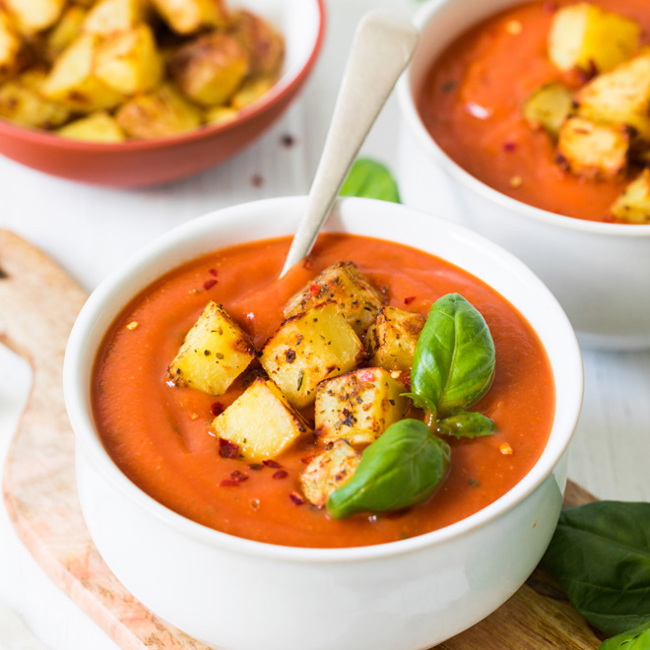 Roasted Tomato Soup With Potato Croutons