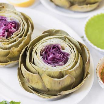 Steamed Artichokes with Two Dipping Sauces