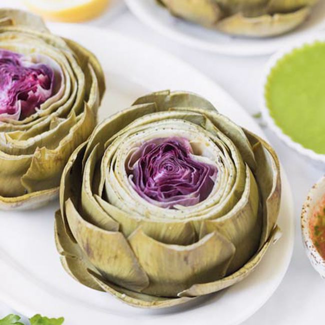 Steamed Artichokes with Two Dipping Sauces